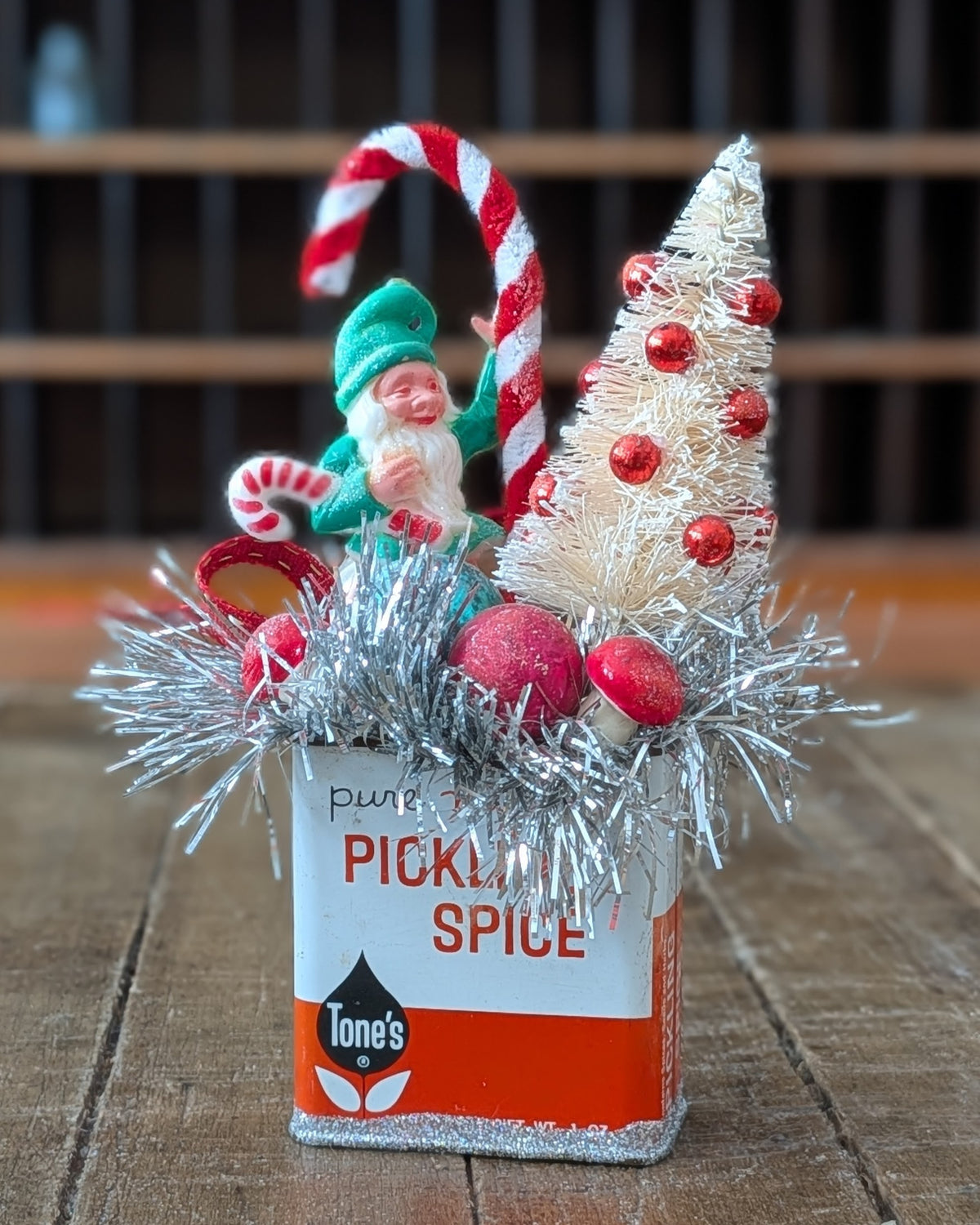 Handcrafted Pickling Spice Tin Christmas Assemblage