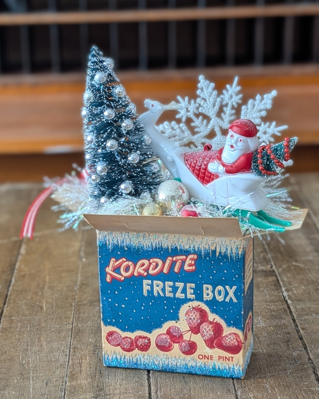 Handcrafted Kordite Freze Box Christmas Assemblage