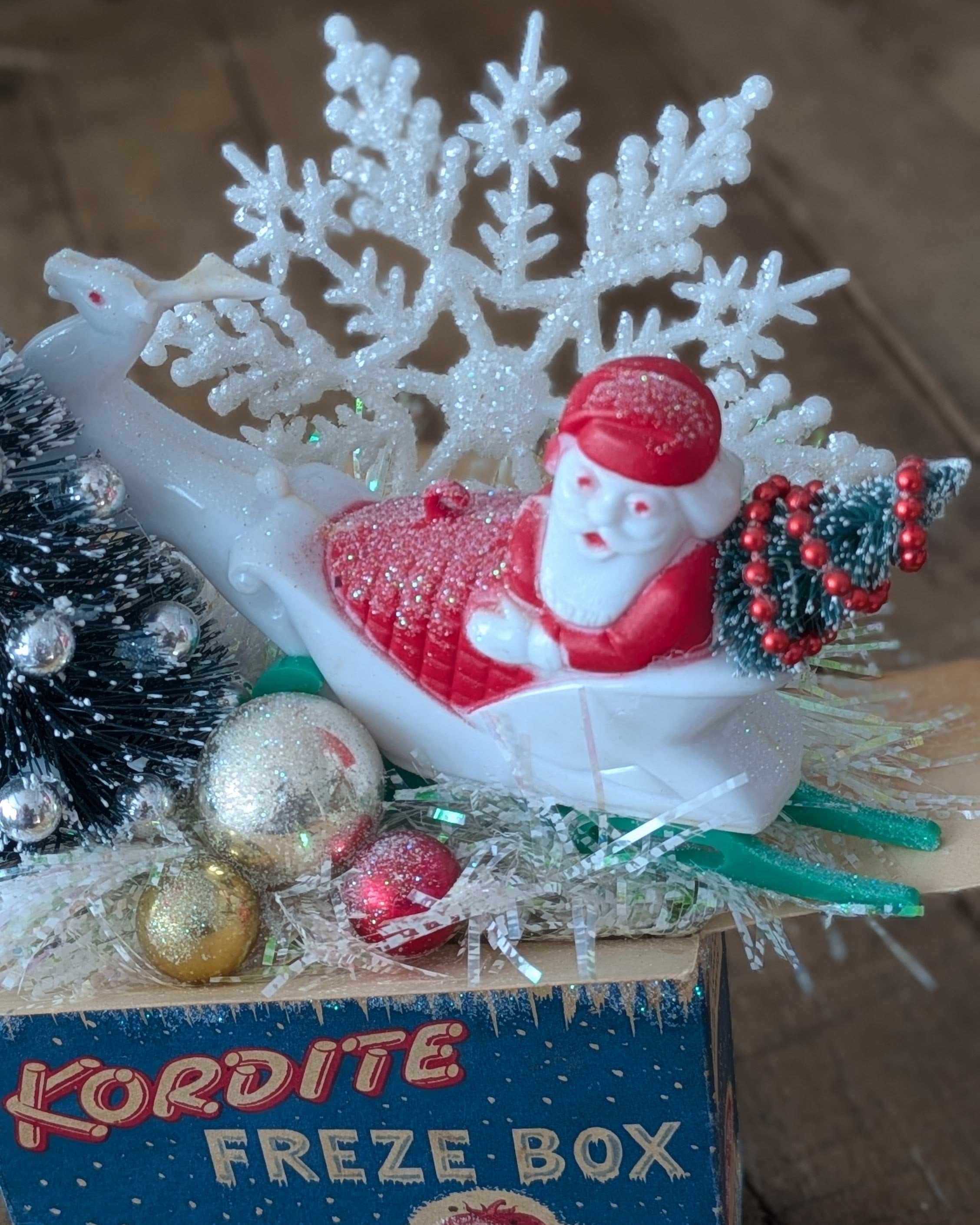 Handcrafted Kordite Freze Box Christmas Assemblage