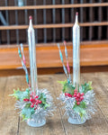 Pair of Vintage Silver Mercury Glass Candles with Handcrafted Embellishments