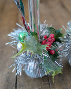 Pair of Vintage Silver Mercury Glass Candles with Handcrafted Embellishments