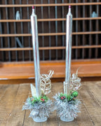 Pair of Vintage Silver Mercury Glass Candles with Handcrafted Embellishments