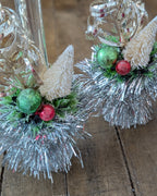 Pair of Vintage Silver Mercury Glass Candles with Handcrafted Embellishments