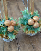 Pair of Vintage Gold Mercury Glass Candles with Handcrafted Embellishments