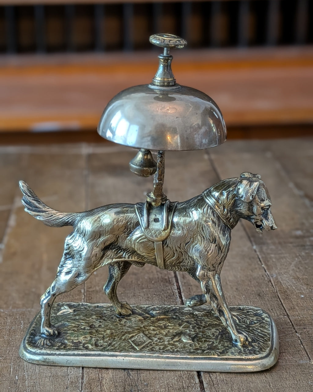Antique Victorian Brass Figural Dog Desk Bell by William Tonks & Sons (1876)