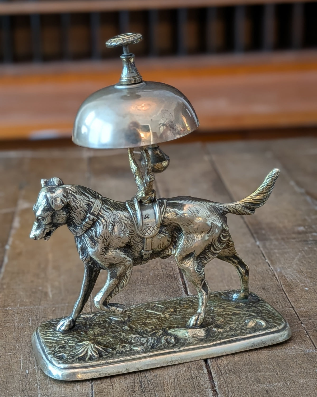Antique Victorian Brass Figural Dog Desk Bell by William Tonks & Sons (1876)