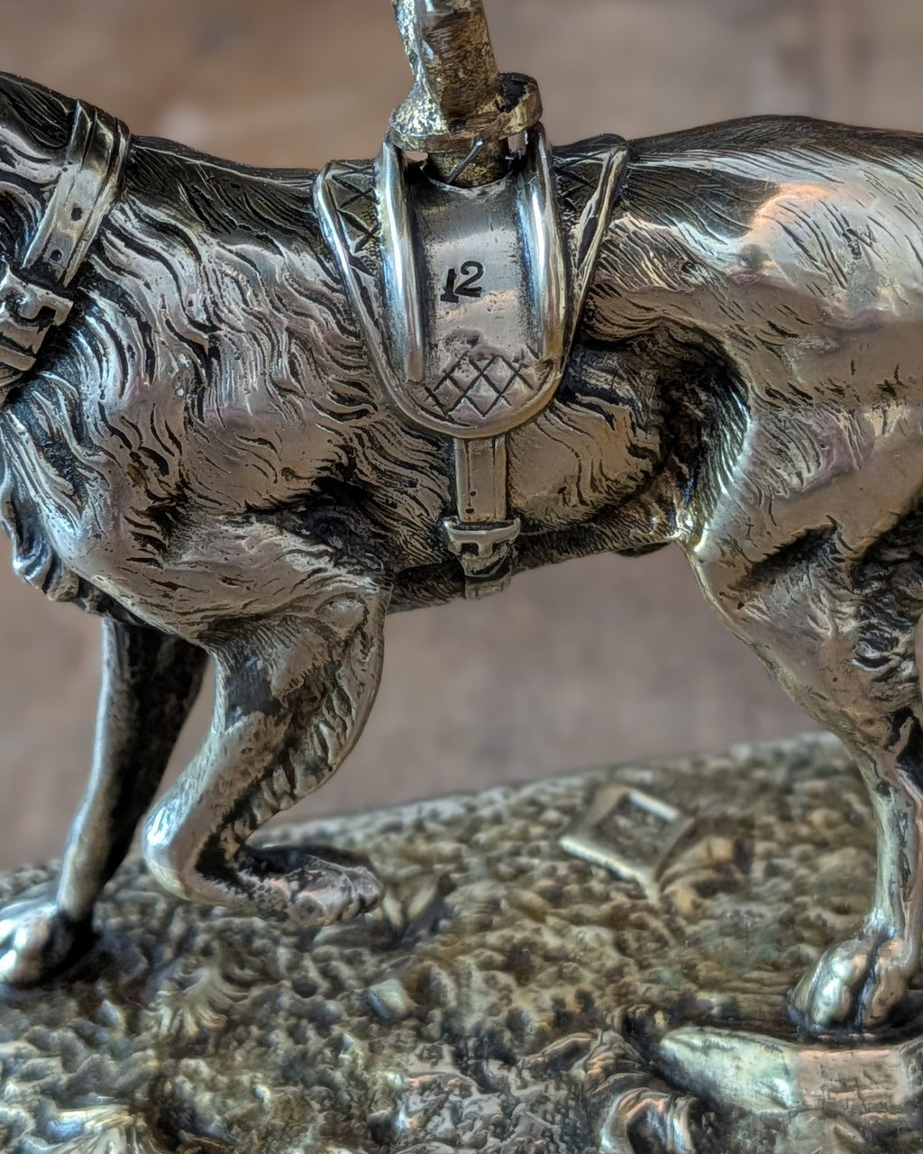 Antique Victorian Brass Figural Dog Desk Bell by William Tonks & Sons (1876)