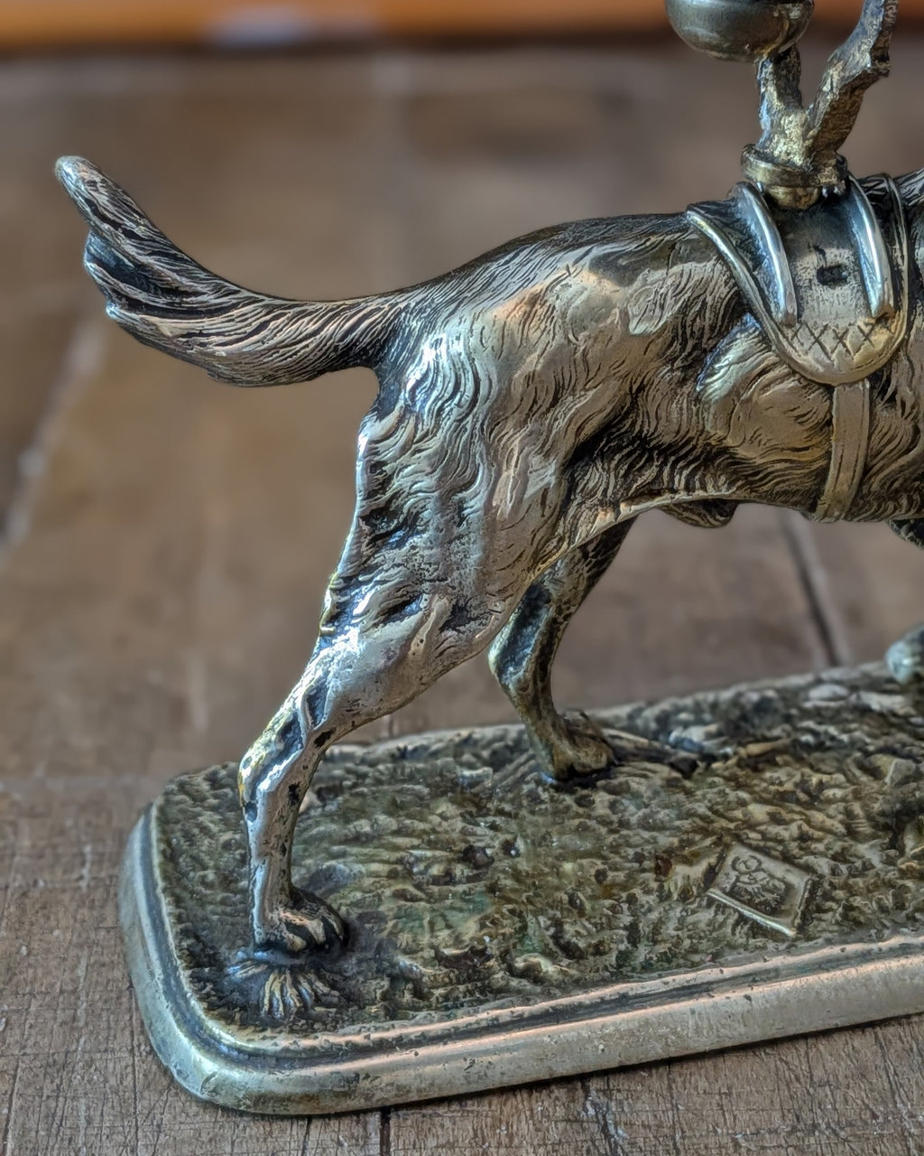 Antique Victorian Brass Figural Dog Desk Bell by William Tonks & Sons (1876)