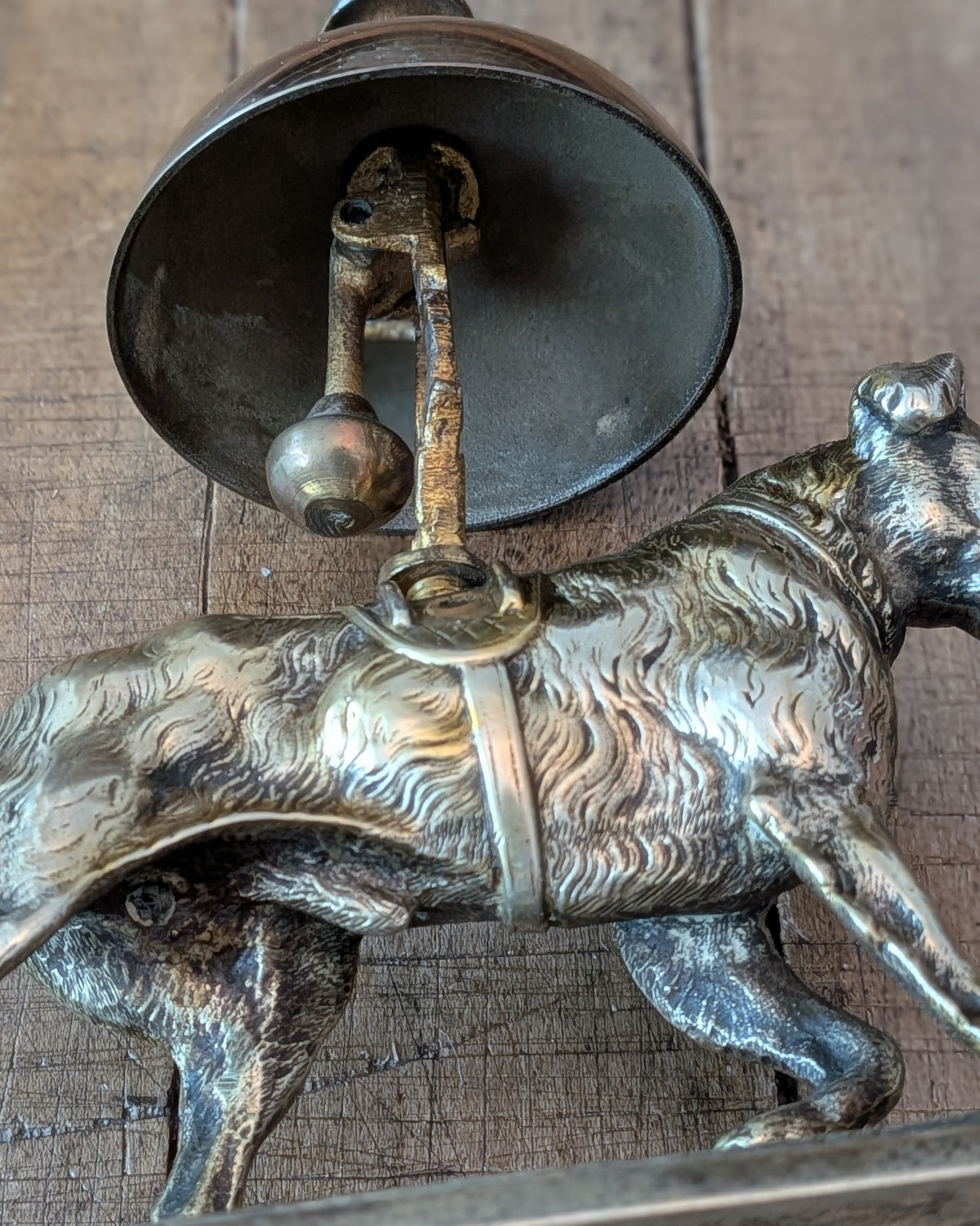 Antique Victorian Brass Figural Dog Desk Bell by William Tonks & Sons (1876)