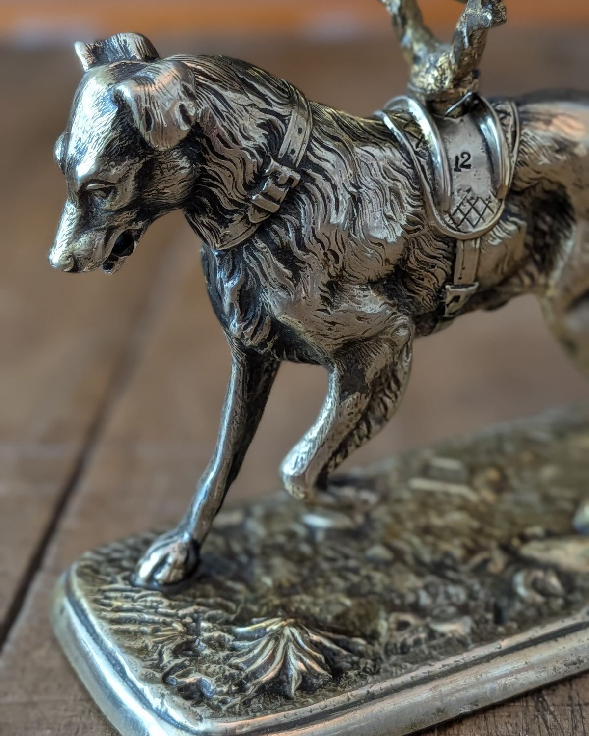 Antique Victorian Brass Figural Dog Desk Bell by William Tonks & Sons (1876)