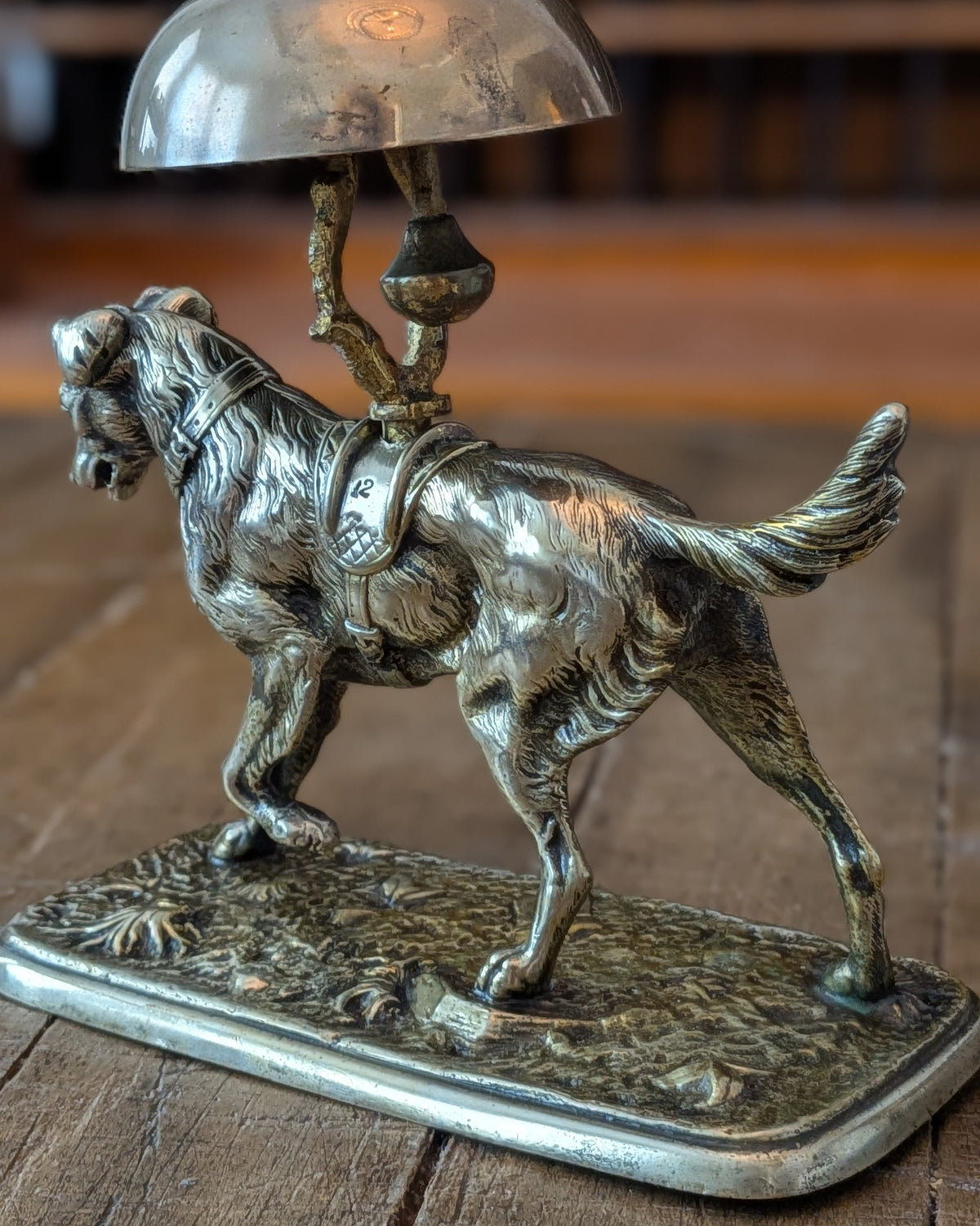 Antique Victorian Brass Figural Dog Desk Bell by William Tonks & Sons (1876)