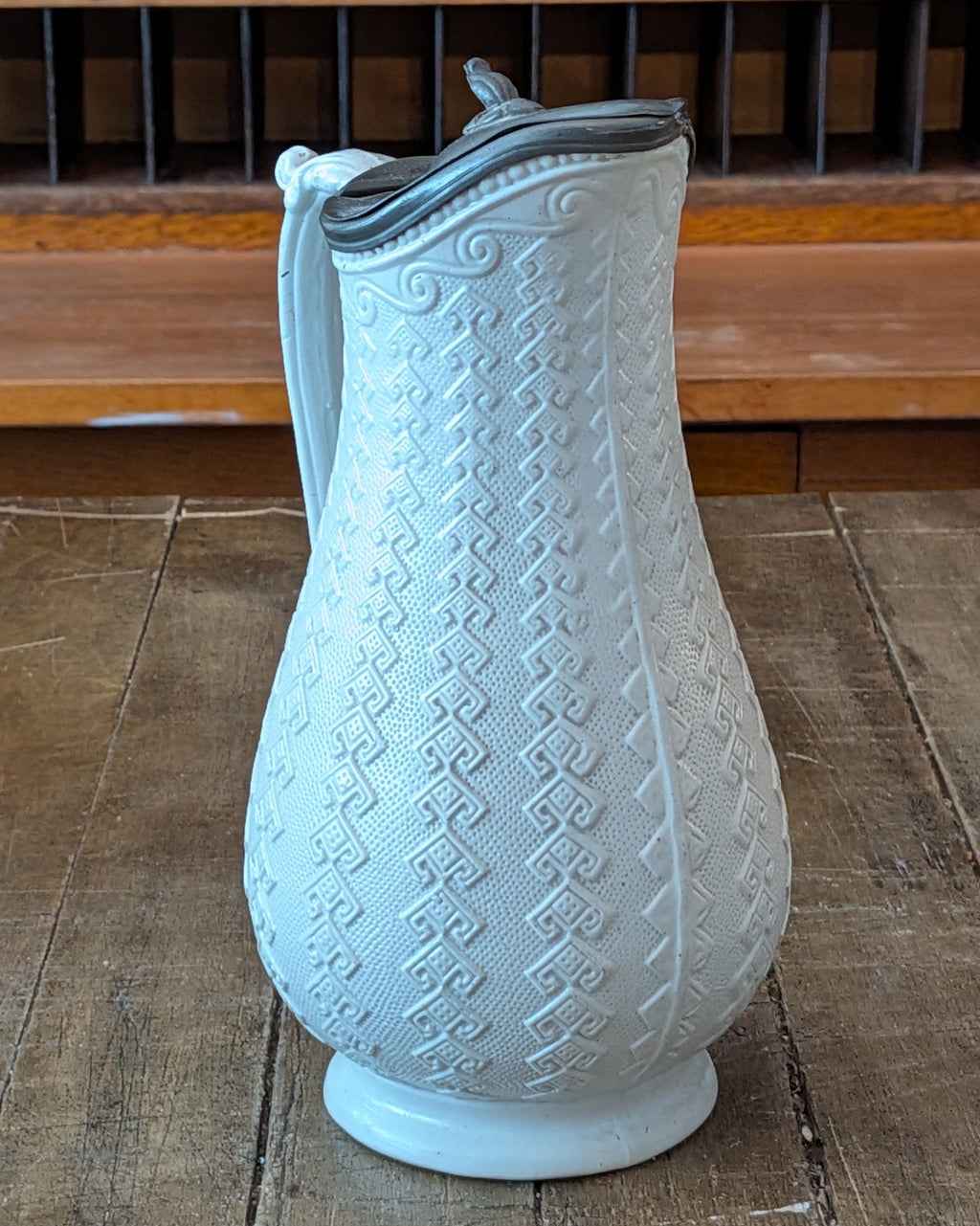 James Dudson "Argyle" Pattern Stoneware Jug with Hinged Pewter Lid, c1865