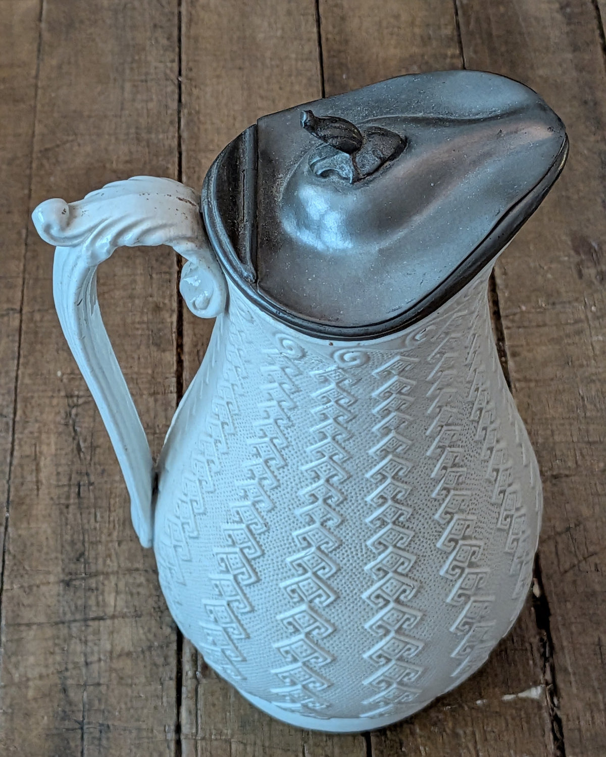 James Dudson "Argyle" Pattern Stoneware Jug with Hinged Pewter Lid, c1865