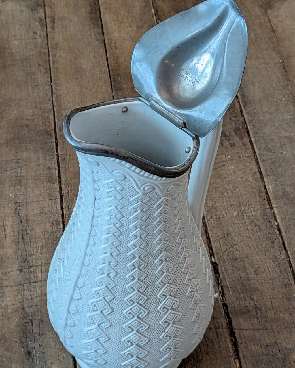 James Dudson "Argyle" Pattern Stoneware Jug with Hinged Pewter Lid, c1865