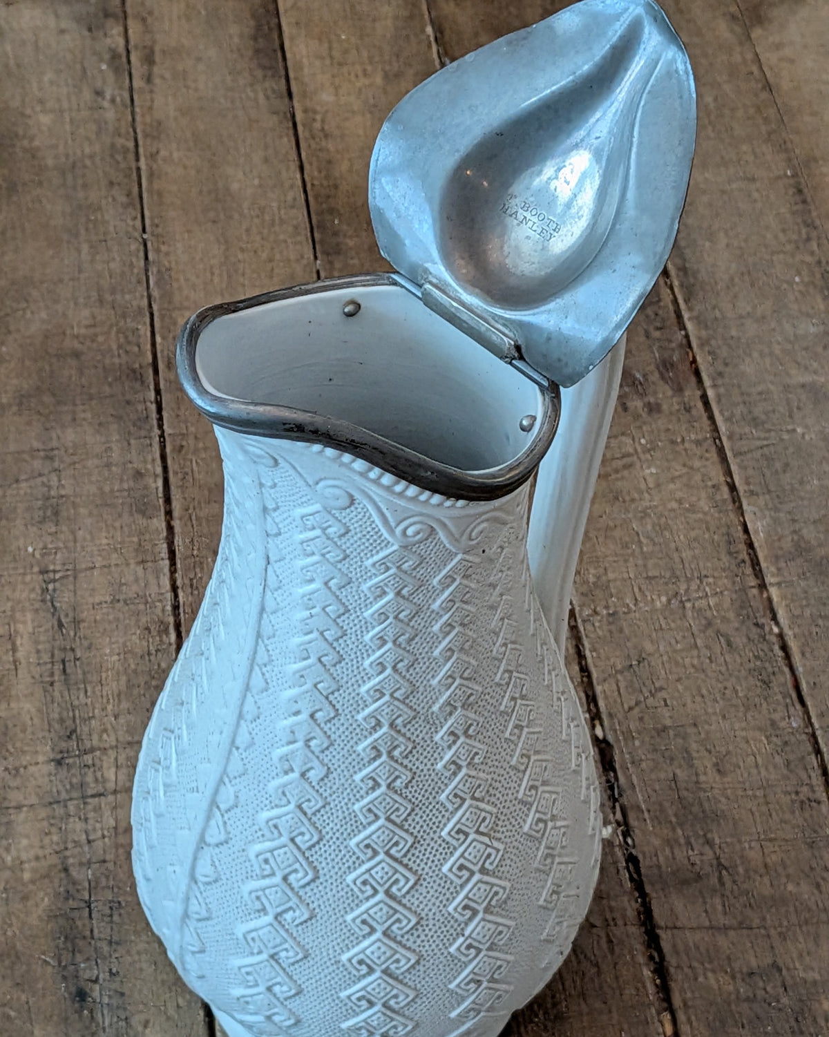 James Dudson "Argyle" Pattern Stoneware Jug with Hinged Pewter Lid, c1865
