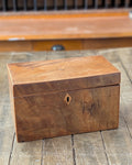 Victorian Wooden Tea Caddy with Shield Inlay on Lid & Diamond Inlay Key Escutcheon, c1810-1850