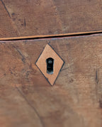 Victorian Wooden Tea Caddy with Shield Inlay on Lid & Diamond Inlay Key Escutcheon, c1810-1850