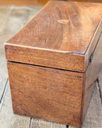 Victorian Wooden Tea Caddy with Shield Inlay on Lid & Diamond Inlay Key Escutcheon, c1810-1850