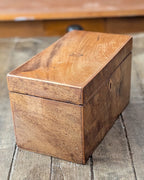 Victorian Wooden Tea Caddy with Shield Inlay on Lid & Diamond Inlay Key Escutcheon, c1810-1850