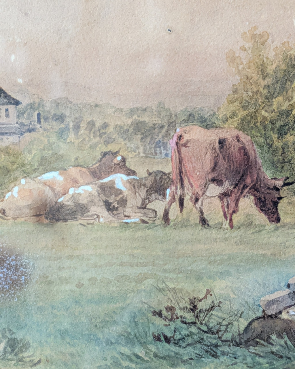 William Henry Pigott Watercolor Landscape with Horse & Cows dated 1867