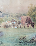 William Henry Pigott Watercolor Landscape with Horse & Cows dated 1867
