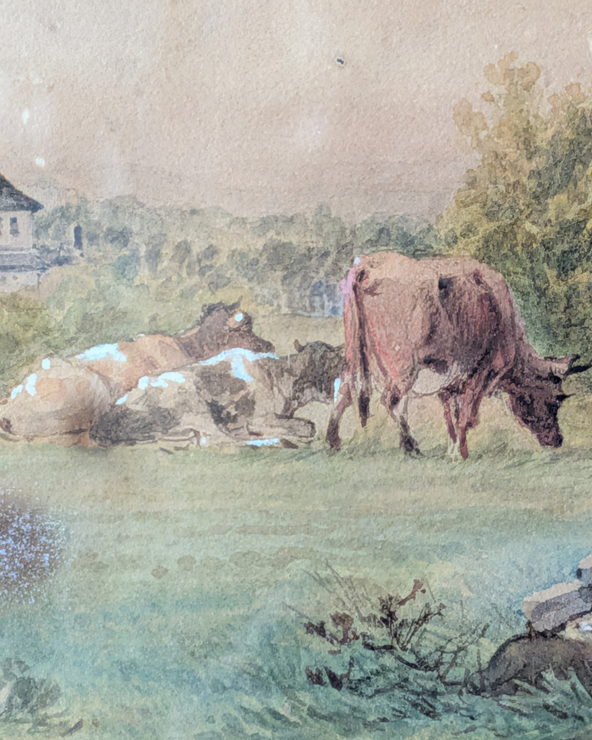 William Henry Pigott Watercolor Landscape with Horse & Cows dated 1867