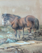 William Henry Pigott Watercolor Landscape with Horse & Cows dated 1867