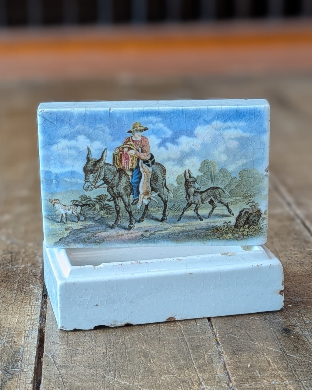 Rectangular Victorian-Era Pratt Ware Lidded Pot, c1850-1880