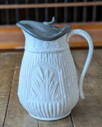 Victorian Parian Ware Syrup Jug with Hinged Pewter Lid