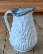 Victorian Parian Ware Syrup Jug with Hinged Pewter Lid
