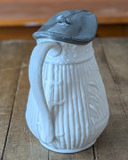 Victorian Parian Ware Syrup Jug with Hinged Pewter Lid