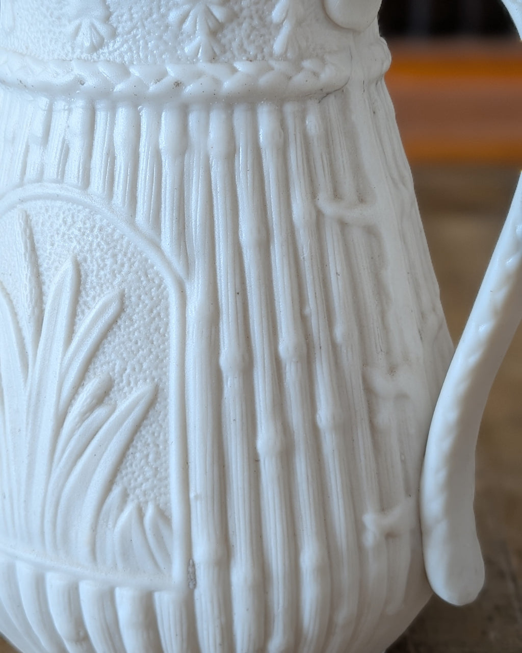 Victorian Parian Ware Syrup Jug with Hinged Pewter Lid