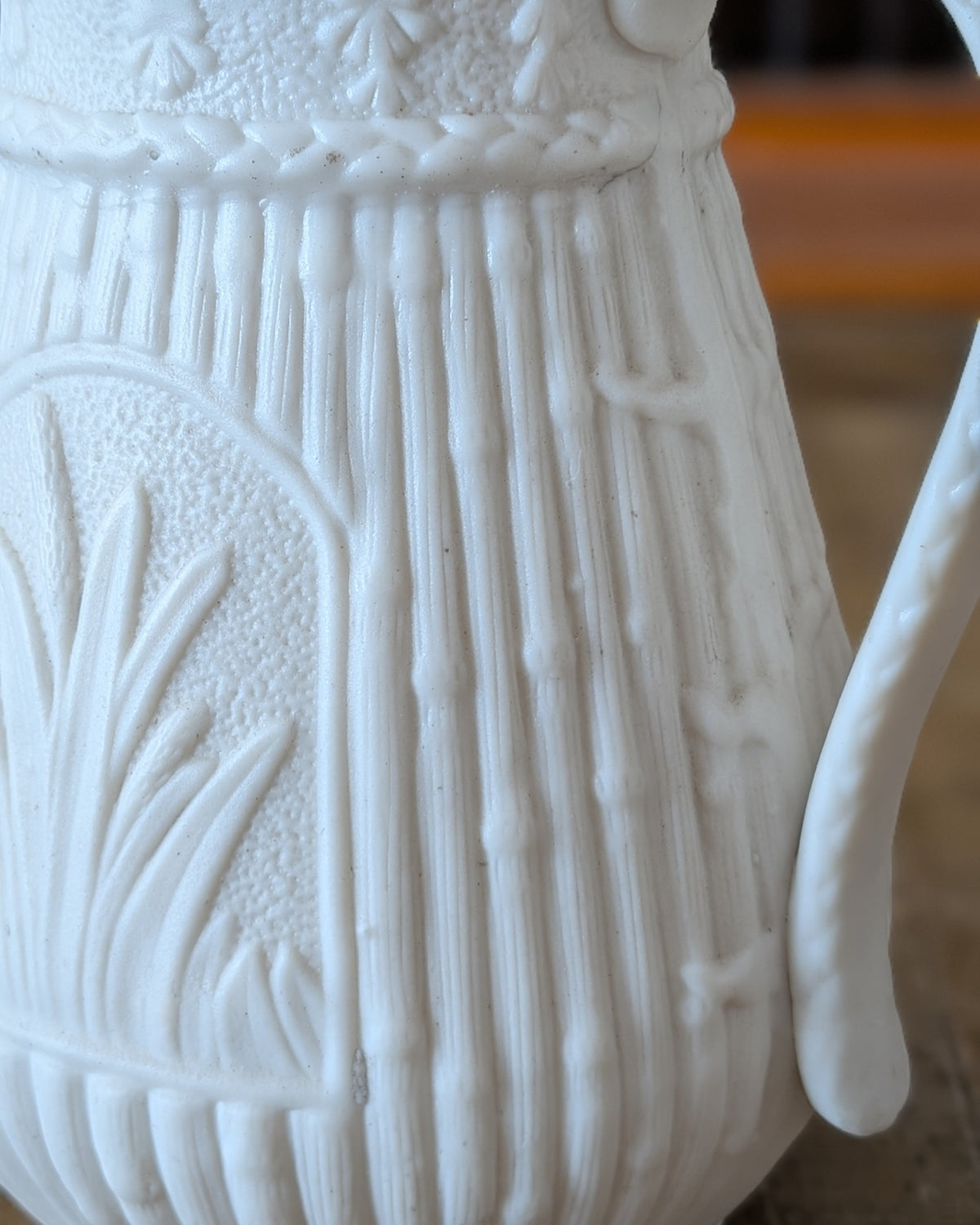 Victorian Parian Ware Syrup Jug with Hinged Pewter Lid