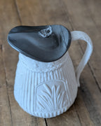 Victorian Parian Ware Syrup Jug with Hinged Pewter Lid