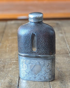 Antique Glass Hip Flask with Leather Wrap, c1890-1910