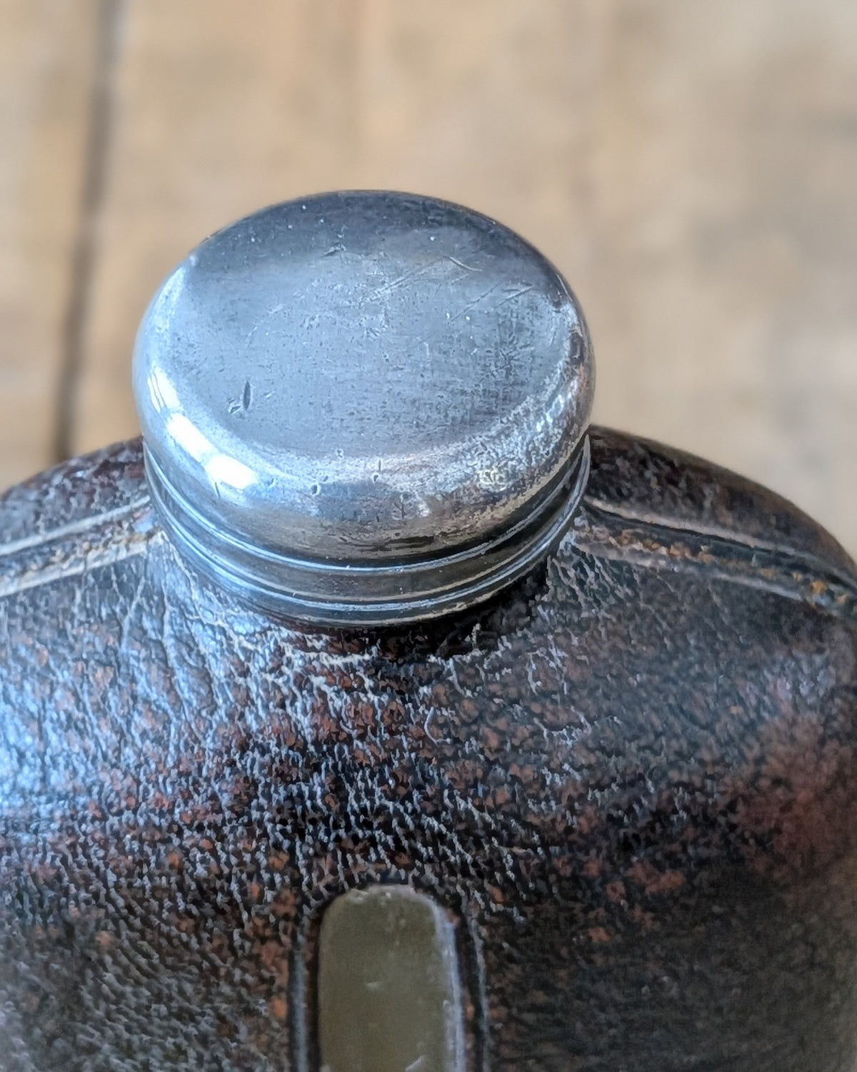 Antique Glass Hip Flask with Leather Wrap, c1890-1910