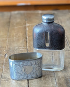 Antique Glass Hip Flask with Leather Wrap, c1890-1910