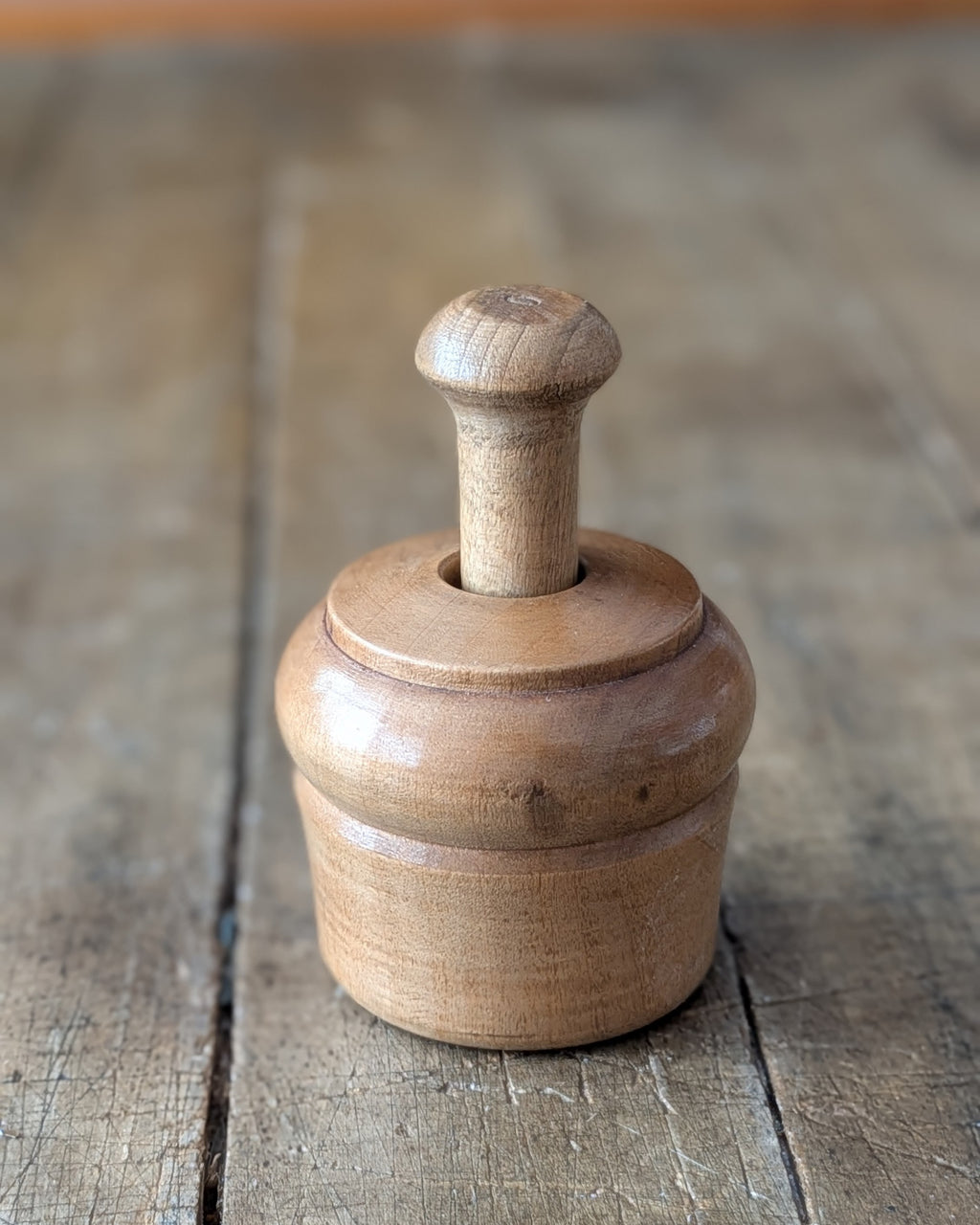 Antique Barrel-Style Plunger Butter Mold with Cherries Motif