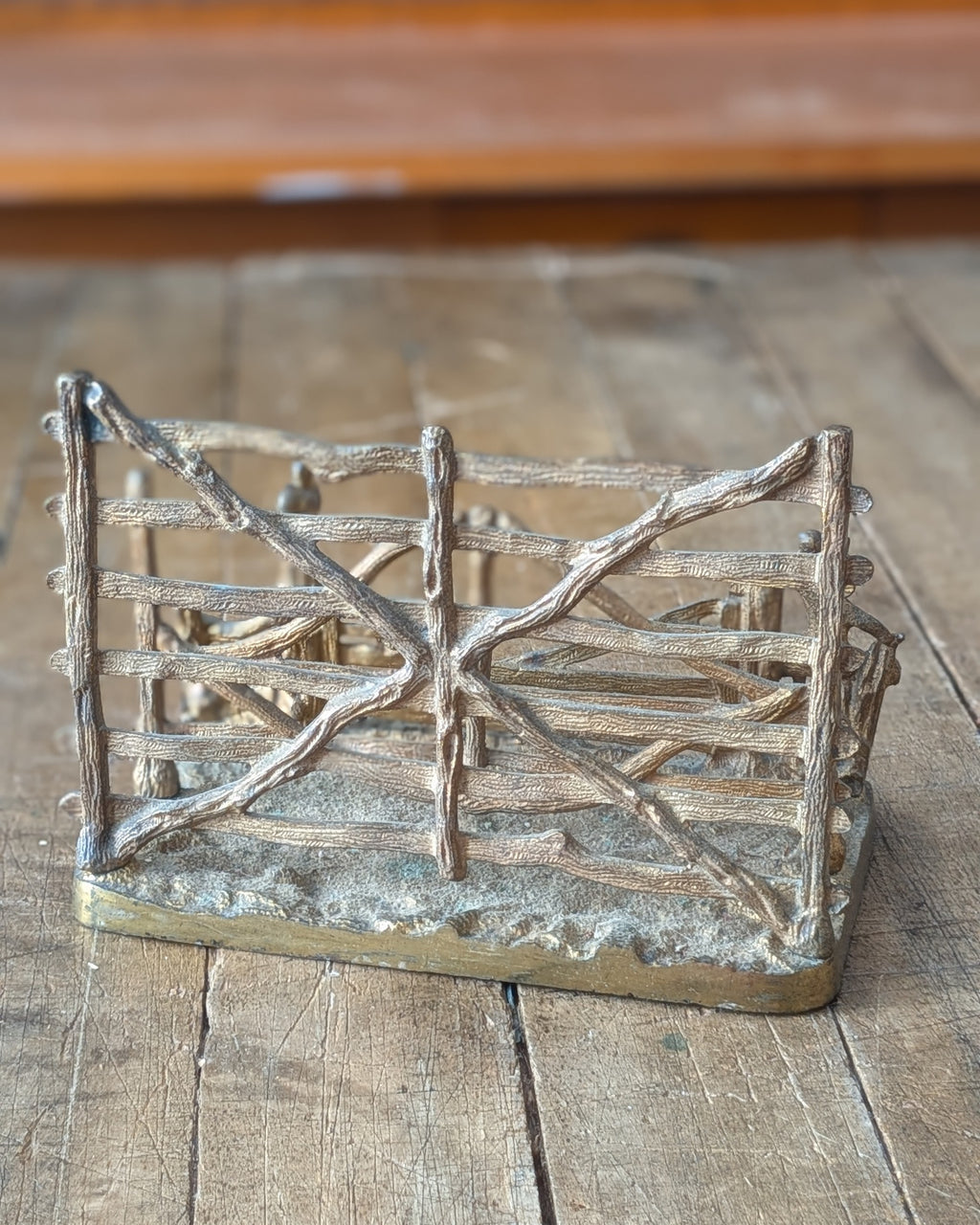 James Cartland & Sons Brass Rustic Gate Letter Holder, c1890-1910