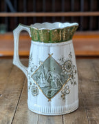 Rare Set of 3 Green Transferware with Gilding Pitchers