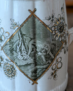 Rare Set of 3 Green Transferware with Gilding Pitchers