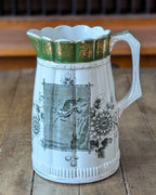 Rare Set of 3 Green Transferware with Gilding Pitchers