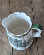 Rare Set of 3 Green Transferware with Gilding Pitchers