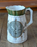 Rare Set of 3 Green Transferware with Gilding Pitchers