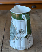 Rare Set of 3 Green Transferware with Gilding Pitchers