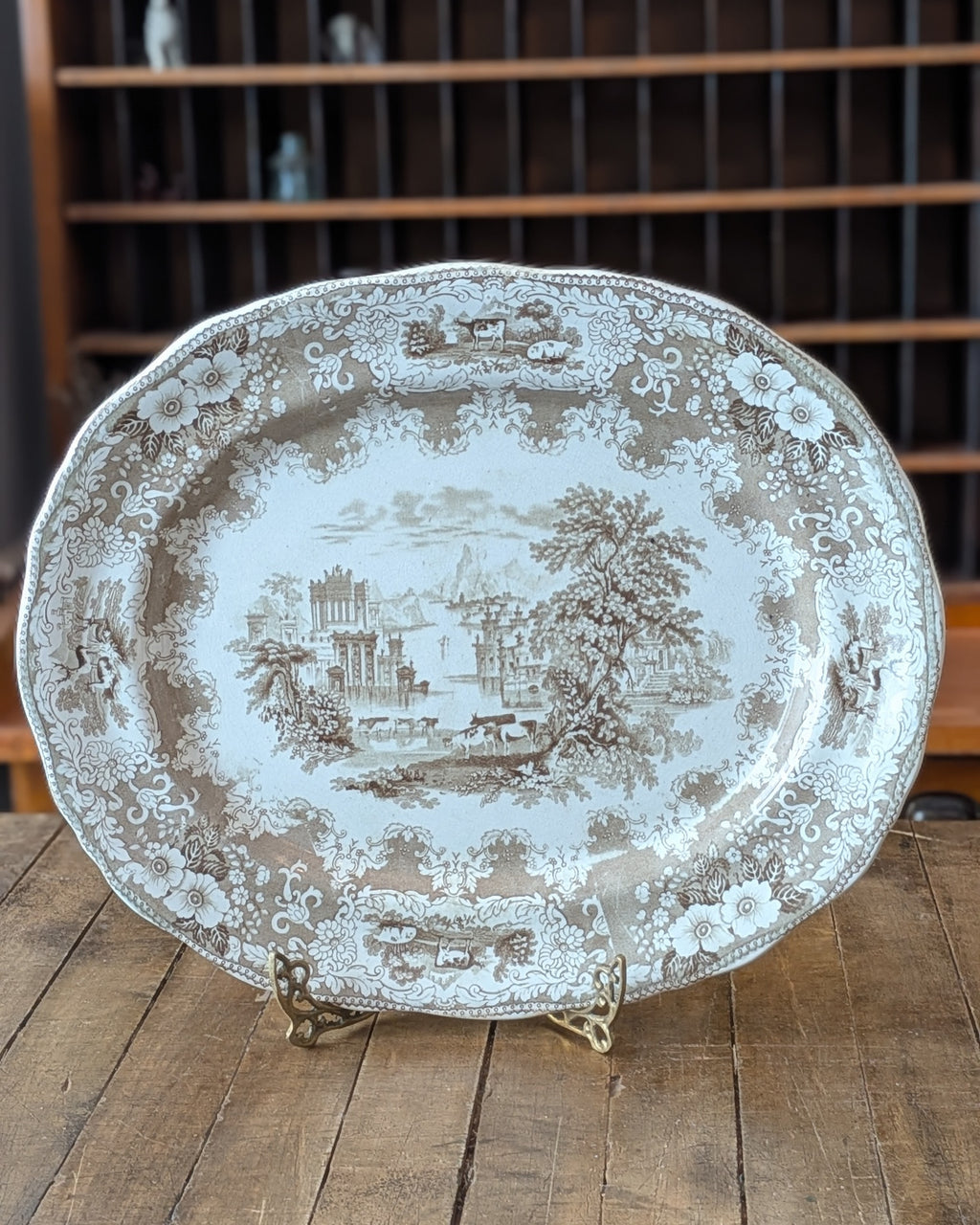 Staffordshire Brown Transferware Serving Platter 'Parma' Pattern, c1862-1891