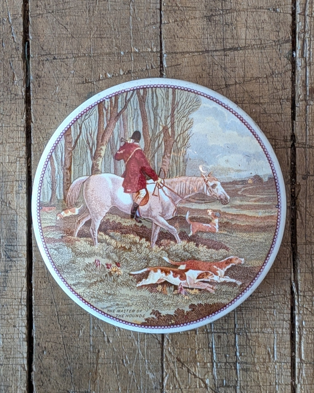Pratt Ware Lid Only with Artwork Titled "The Master of The Hounds"