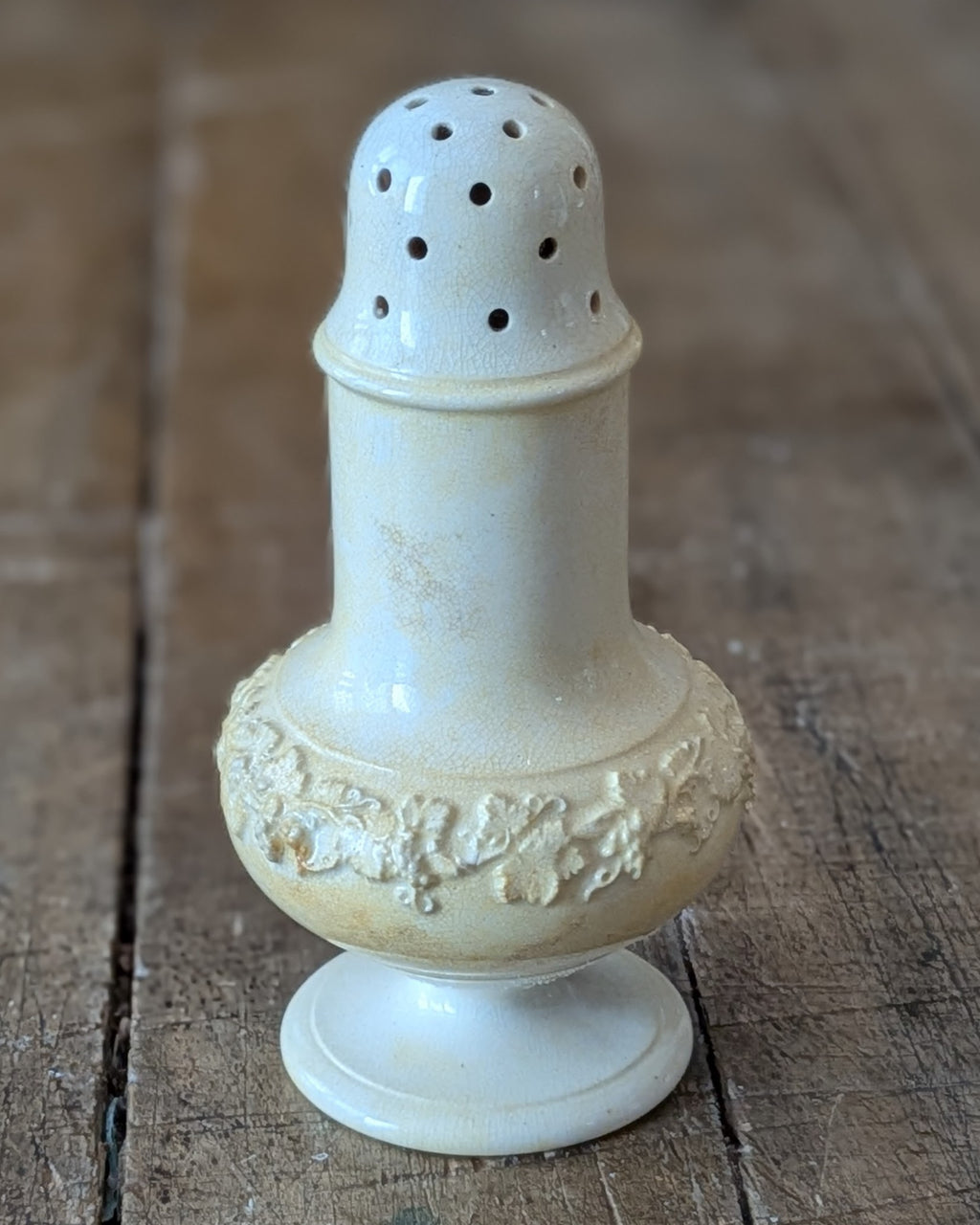 Wedgwood Embossed Queens Ware "Cream on Cream" Sugar Caster or Muffineer, c1940-1960