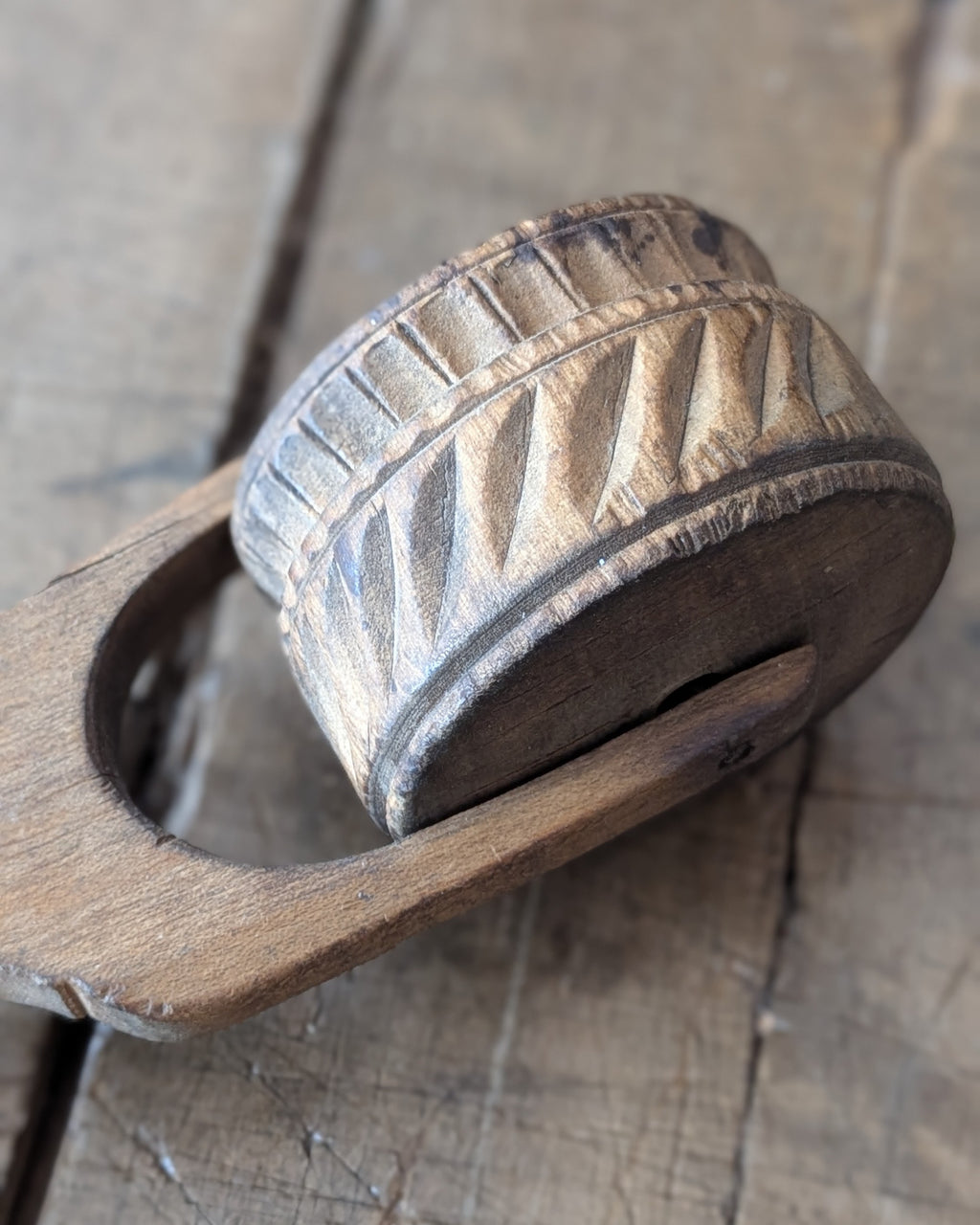 Hand-Carved Antique Wooden Treen Butter or Pastry/Cookie Roller