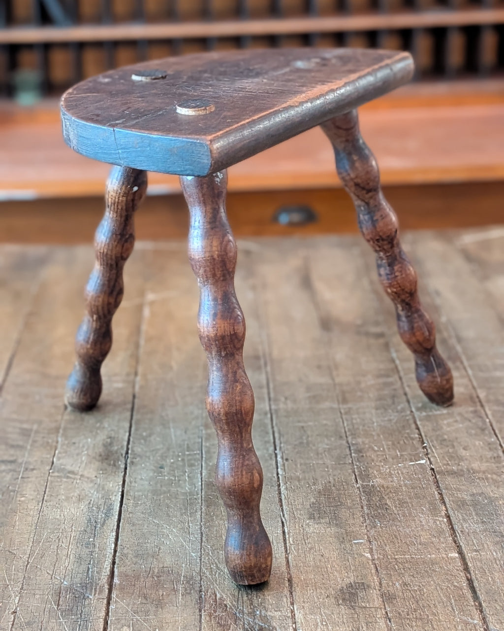 Antique Demi-Lune Bobbin Three Legged Stool